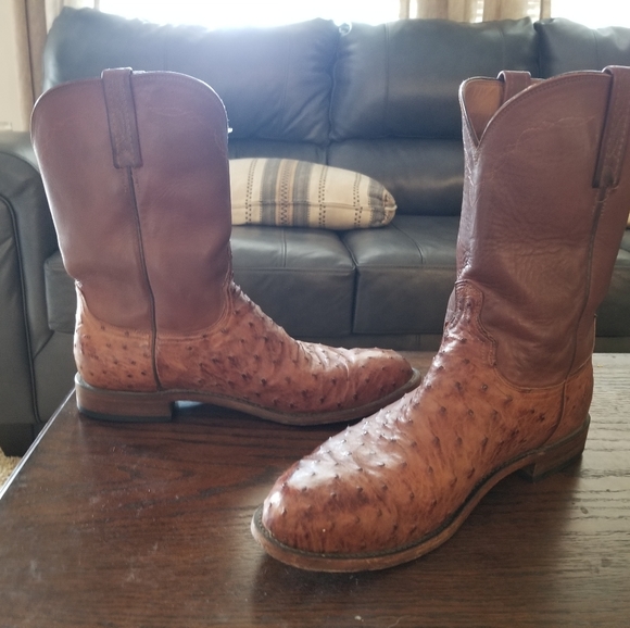 EUC Men\'s LUCCHESE OSTRICH QUILL LEATHER BOOTS